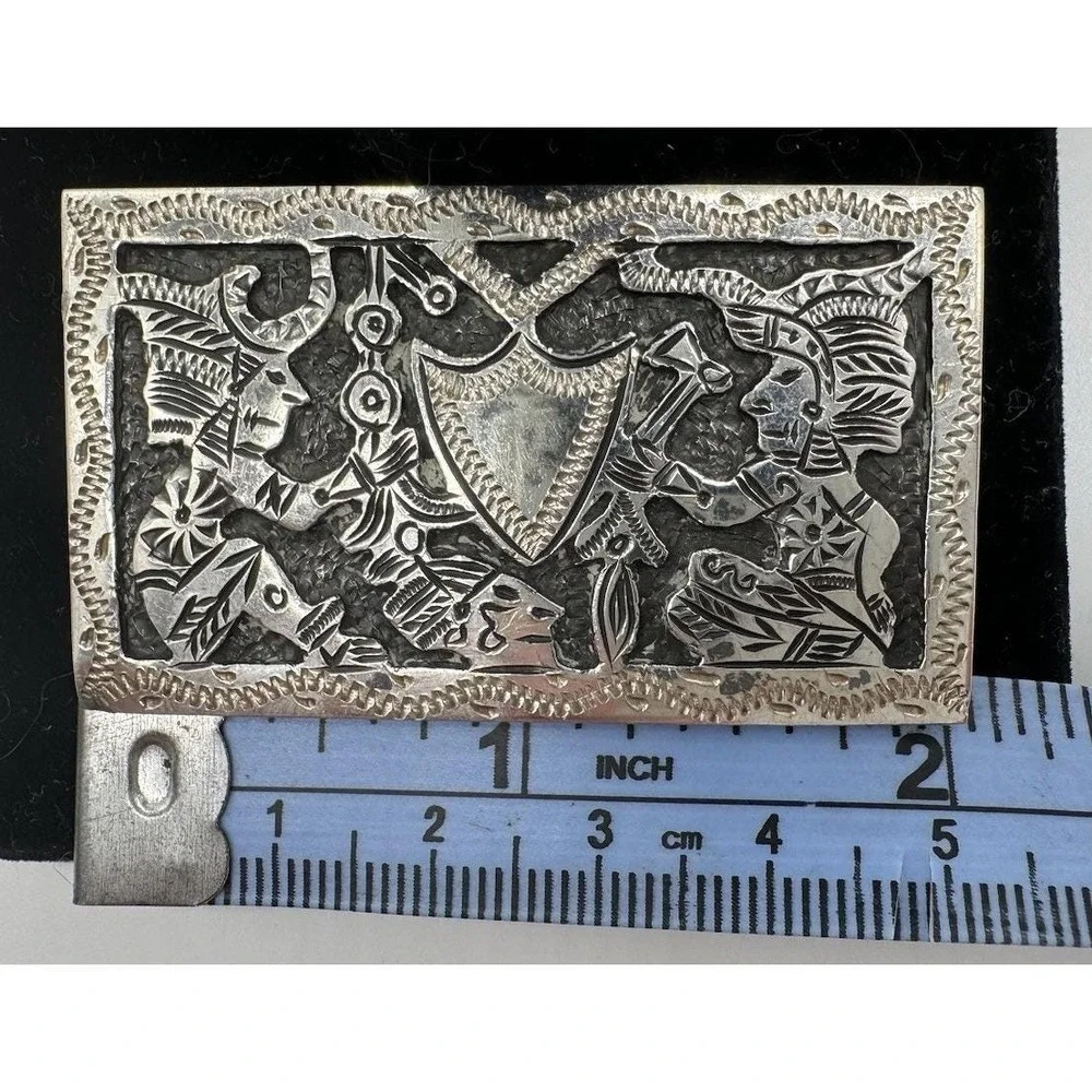 Vintage Mexico Sterling Silver Mayan Aztec Warrior Repousse Brooch Pin 925